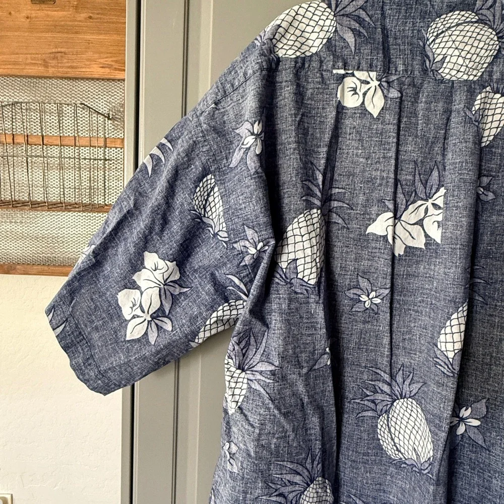 Tommy Hilfiger 90s Reverse Pineapple Print Short Sleeve Aloha Shirt,Blue,‎ XL